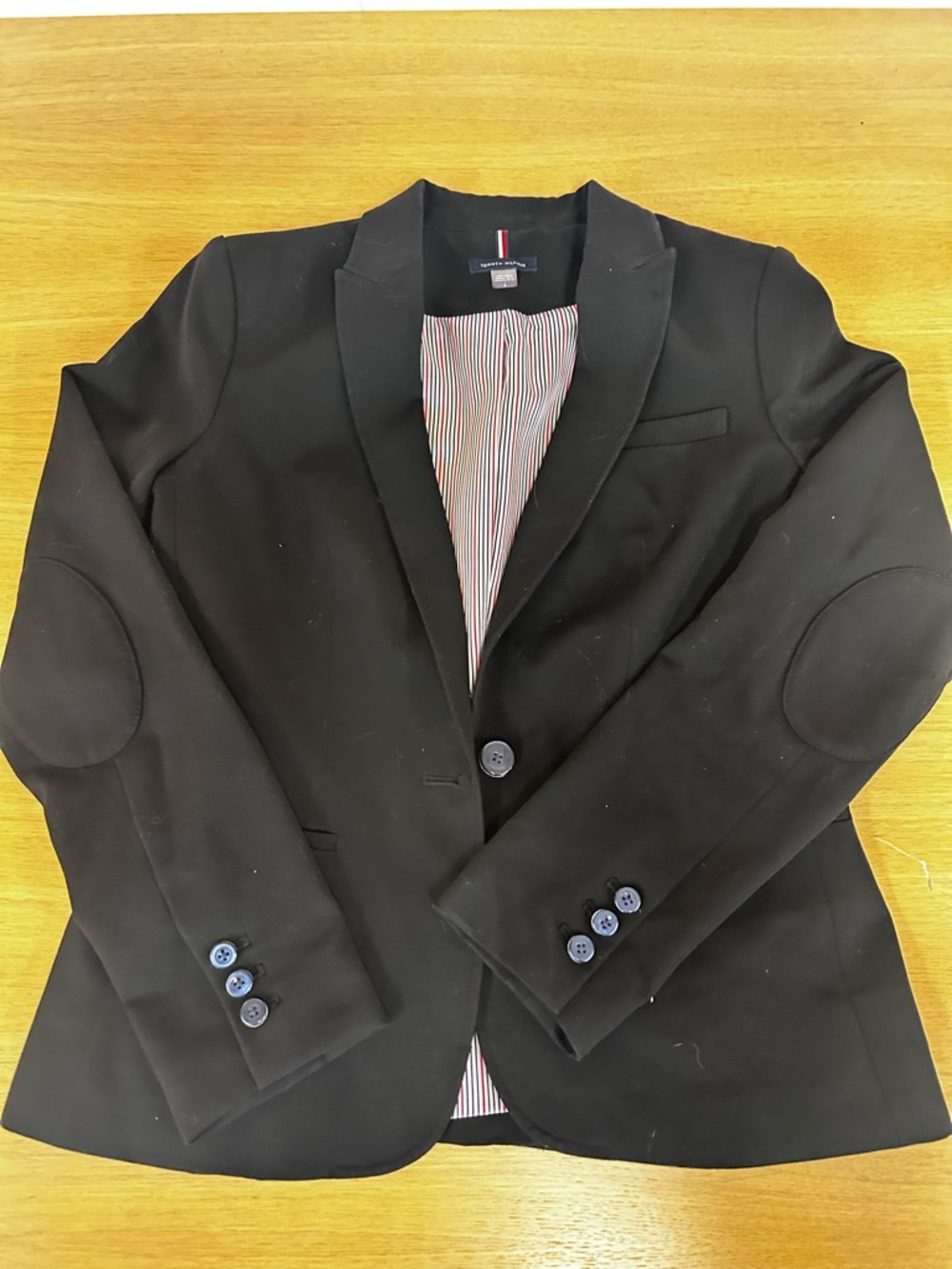 Tommy Hilfiger Black Jacket with Red, White & Navy Striped Lining